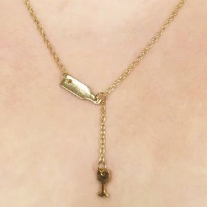 Wine Bottle Glass Gold Toned Necklace